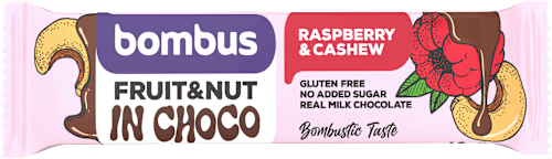 tyčinka Fruit & Nut in Choco s příchutí malina bombus