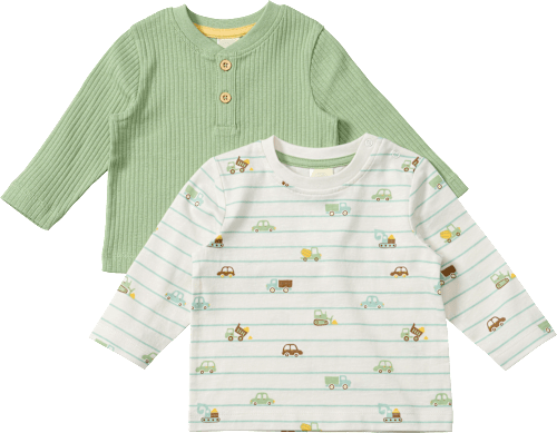 Langarmshirts mit Auto-Muster, grün + weiß, Gr. 86 ALANA