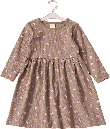 Kleid mit Blumen-Muster & Ripp-Struktur, braun, Gr. 92 ALANA