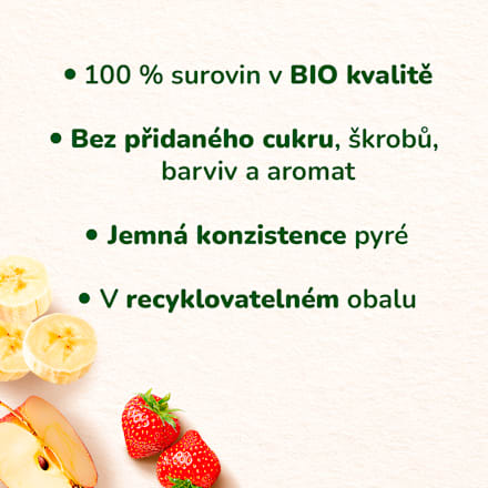 BIO příkrm v sáčku Banán, jablko, jahoda, malina Sunar