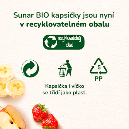 BIO příkrm v sáčku Jablko, jahoda, borůvka, malina Sunar
