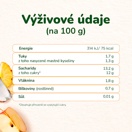 BIO příkrm v sáčku Jablko, banán, ananas, kokos Sunar