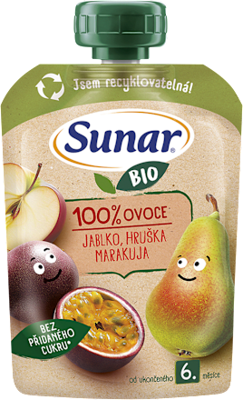 BIO příkrm v sáčku Jablko, hruška, marakuja Sunar