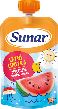 příkrm v sáčku Jablko, banán, vodní meloun Sunar