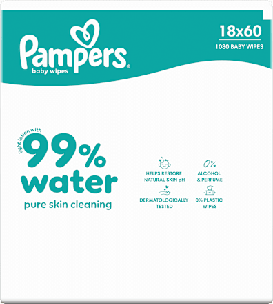 Vlhčené utierky 99 % water 18 x 60 Pampers baby-dry
