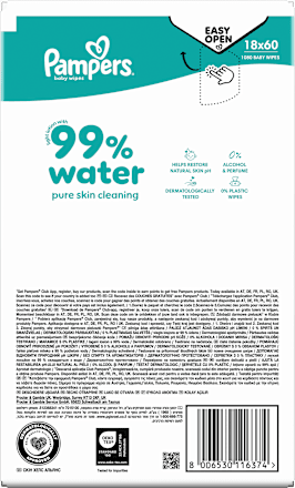 Vlhčené utierky 99 % water 18 x 60 Pampers baby-dry