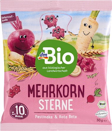 Gustare pentru bebeluși „Steluțe multicereale cu păstârnac și sfeclă roșie”, începând cu luna a 10-a dmBio
