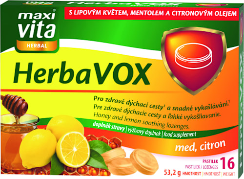 pastilky HerbaVOX med, citron maxi vita