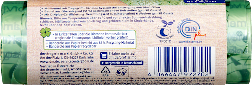 Müllbeutel 10 l mit Tragegriff aus Biofolie Profissimo