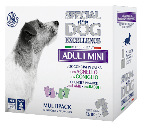 Multi pakiranje mokre hrane za odrasle pse malih pasem Jagnjetina + Zajec, 12x100 g SPECIAL DOG EXCELLENCE