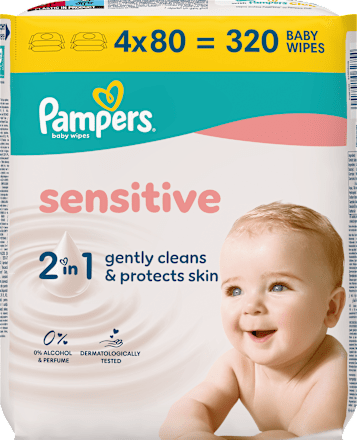 Vlažni robčki Sensitive, 4 × 80 Pampers