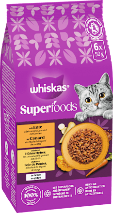 Nassfutter Katze mit Ente & Hühnerleber in Gelee, Multipack (6x50 g) Whiskas