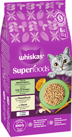 Nassfutter Katze mit Hühnerleber & Thunfisch in Gelee, Multipack (6x50 g) Whiskas