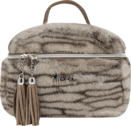 Kosmetiktasche rund in Felloptik beige manòu