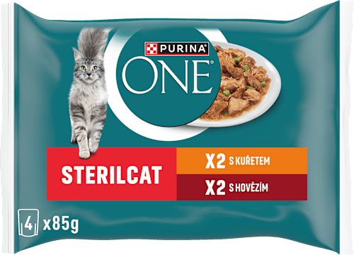 Sterilised kapsičky pro kočky kuře, hovězí ve šťávě 4x85g PURINA GOURMET