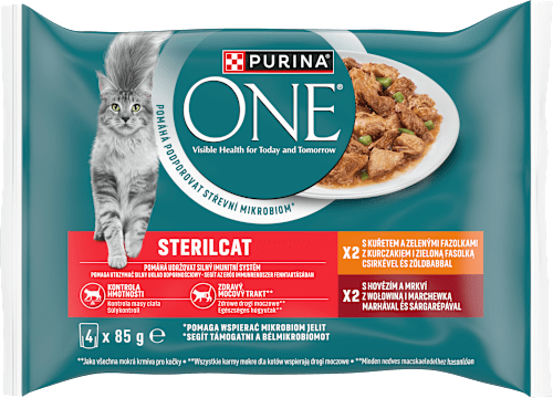 Sterilised kapsičky pro kočky kuře, hovězí ve šťávě 4x85g PURINA GOURMET