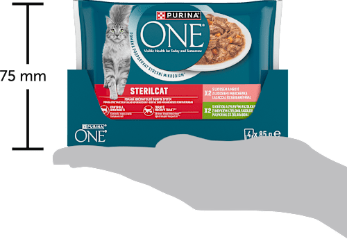 Sterilised kapsičky pro kočky krůta, losos ve šťávě 4x85g PURINA ONE