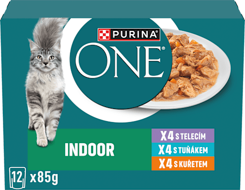 Indoor kapsičky pro kočky kuře, tuňák, telecí ve šťávě 12x85g PURINA ONE
