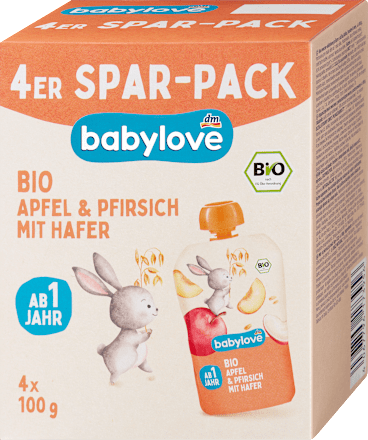 Quetschie Apfel & Pfirsich mit Hafer ab 1 Jahr babylove