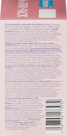 bio ovocný příkrm v sáčku jablko, hruška & jahoda, 4 x 100 g babylove