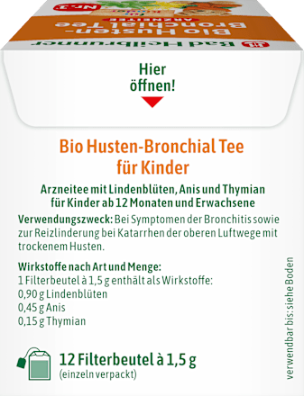 Arzneitee, Husten-Bronchial Tee für Kinder (12 Beutel) Bad Heilbrunner
