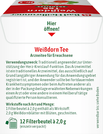 Arzneitee, Weißdorn Tee (12 Beutel) Bad Heilbrunner