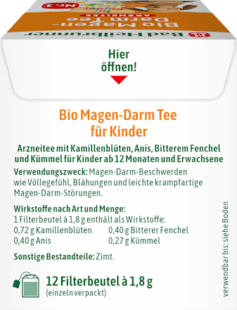 Arzneitee, Bio Magen-Darm Tee für Kinder (12 Beutel) Bad Heilbrunner