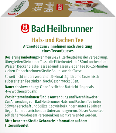 Arzneitee, Hals- & Rachen Tee (12 Beutel) Bad Heilbrunner