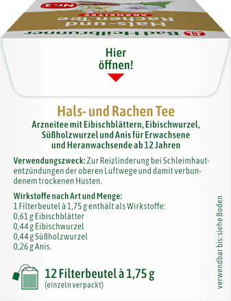 Arzneitee, Hals- & Rachen Tee (12 Beutel) Bad Heilbrunner