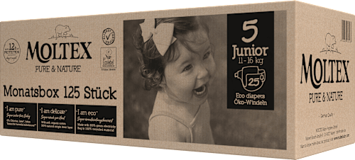 Windeln Pure & Nature Gr. 5 Junior (11-16 kg), Monatsbox  Moltex