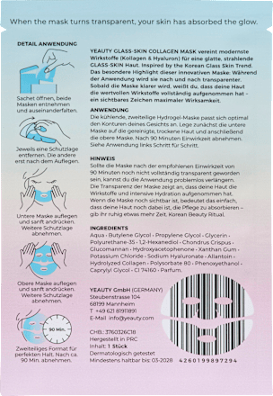 Gesichtsmaske Glass-Skin Hydrogel Kollagen & Hyaluron Yeauty