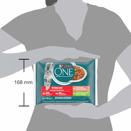 Sterilised kapsičky pro kočky krůta, losos ve šťávě 4x85g PURINA ONE