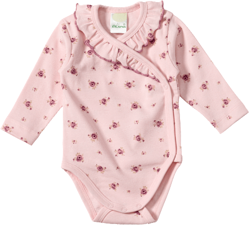 Wickelbody mit Ripp-Struktur & Blumen-Muster, rosa, Gr. 62/68 ALANA