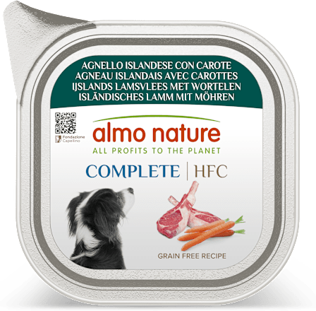 Cibo umido per cani HFC COMPLETE vaschetta con agnello islandese e carote almo nature