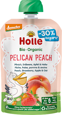Quetschie Pelican Peach Pfirsich, Erdbeere, Apfel & Hafer ab dem 6. Monat Holle