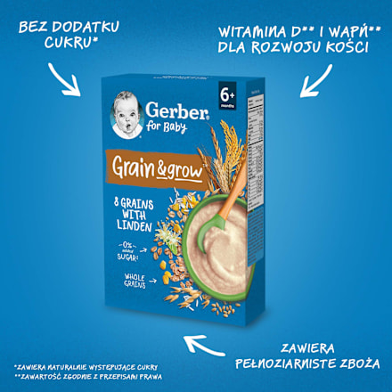 Kaszka zbożowa z lipą 8 zbóż, po 6. miesiącu Gerber