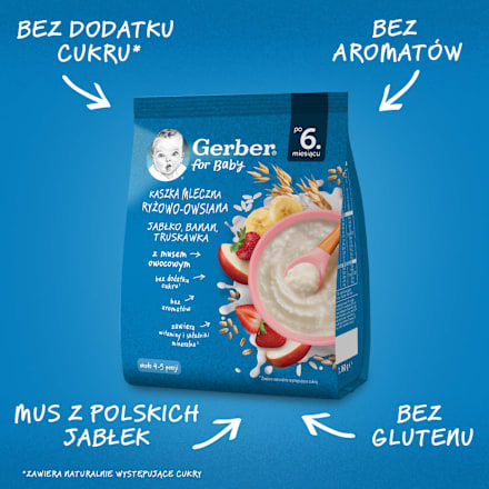 Kaszka mleczna ryżowo-owsiana jabłko, banan, truskawka, po 6. miesiącu Gerber