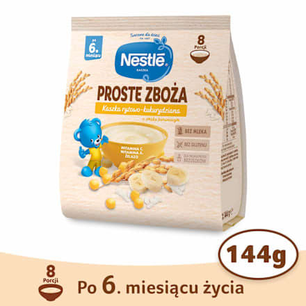 Kaszka ryżowo-kukurydziana o smaku bananowym, bezmleczna,  po 6 miesiącu Proste Zboża Nestlé