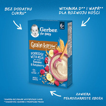 Kaszka owsiana mleczna banan, malina, po 6. miesiącu  Gerber
