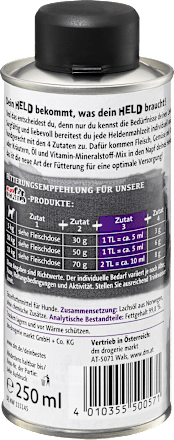 Nahrungsergänzung Hund pures Lachsöl, Heldenmahlzeit Dein Bestes