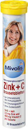 Prehransko dopolnilo šumeče tablete s cinkom in vitaminom C, okus limona (20 tablet) Mivolis