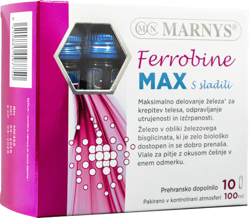 Prehransko dopolnilo z železom Ferrobine MAX, 10 × 10 ml MARNYS