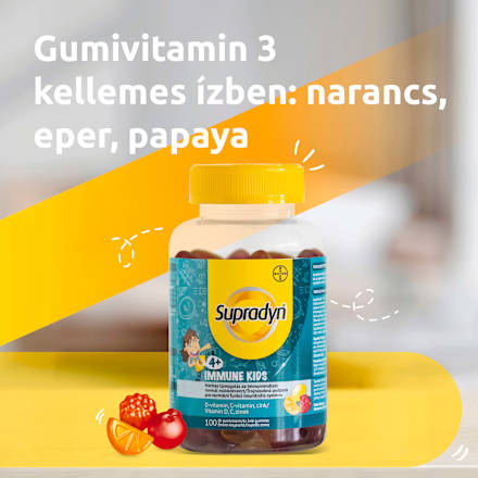 Gumivitamin Immune Kids, narancs, eper, papaya ízű Supradyn