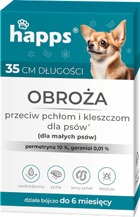 Obroża przeciw pchłom i kleszczom dla małych psów happs