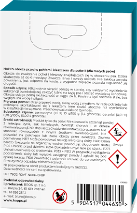 Obroża przeciw pchłom i kleszczom dla małych psów happs