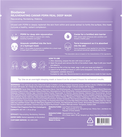 Maska w płachcie Rejuvenating Caviar PDRN Real Deep Mask Biodance