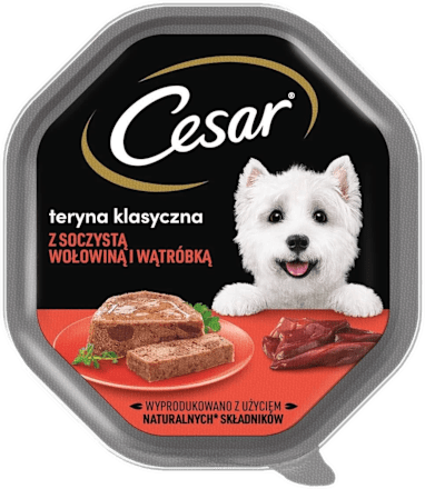 Mokra karma dla psów z soczystą wołowiną i wątróbką Cesar