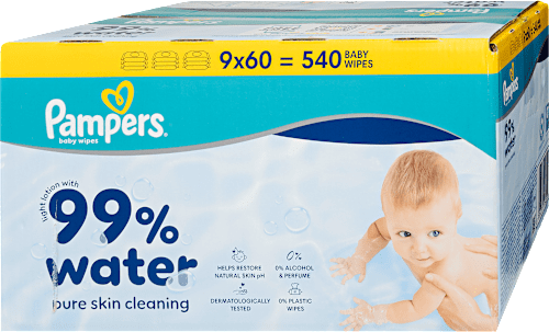 Vlažne maramice, 9 x 60 kom. Pampers baby-dry