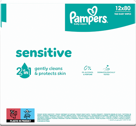 Vlažne maramice sensitive, 12 x 80 kom. Pampers