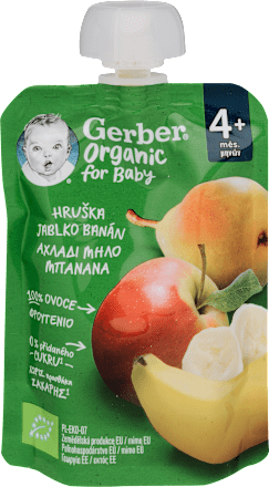 Bio gyümölcspüré körte-alma-banán, 4 hónapos kortól Gerber Organic